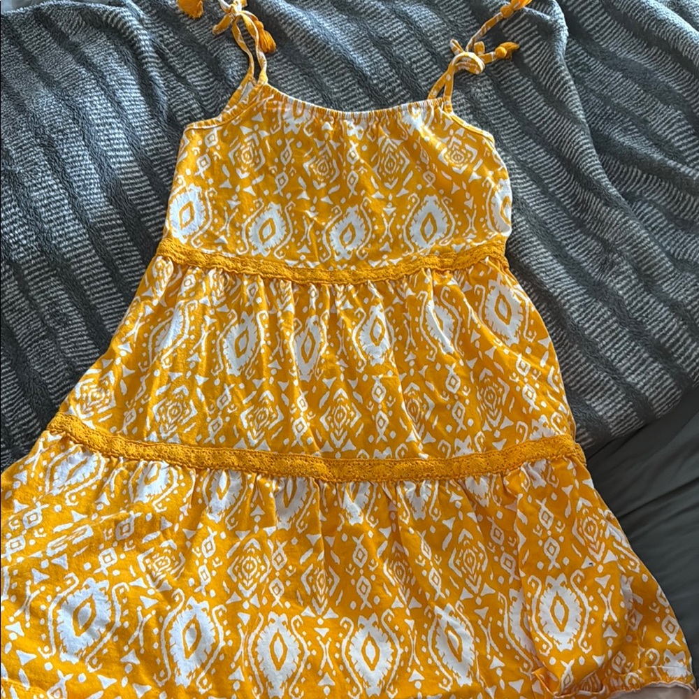 Girls Yellow and White Patterned Sundress